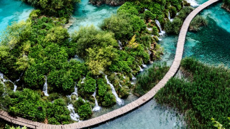 aerial image of plitvice lakes