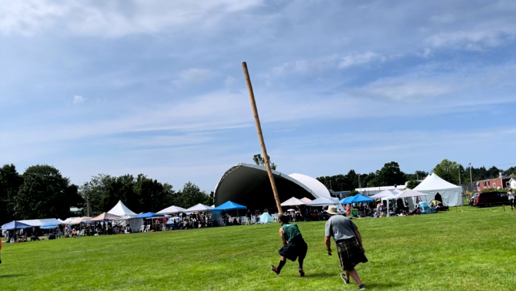 The caber toss event at the highland games in Antigonish, Nova Scotia