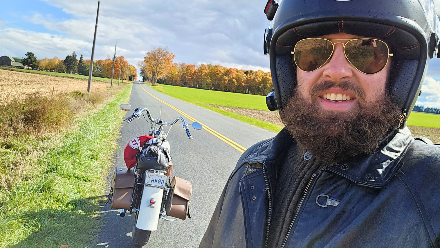 A man and his bike on a solo motorcycle trip