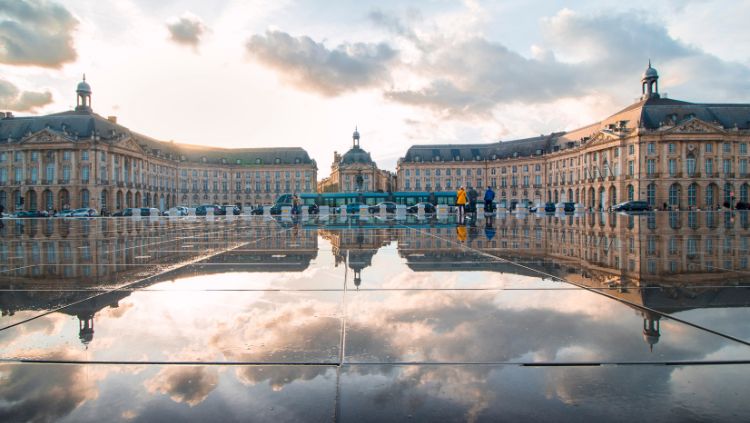 The water mirror near place de la bourse in bordeaux, france