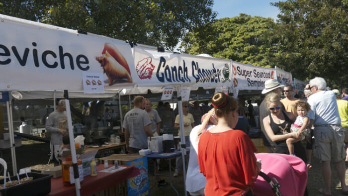 The food stalls at the Florida Keys Seafood Festival.