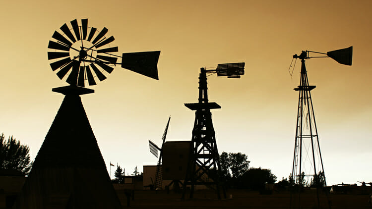 windmills in etzikom, viewed on a western canada road trip