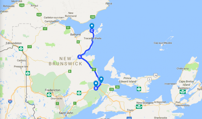 solo road trip map new brunswick